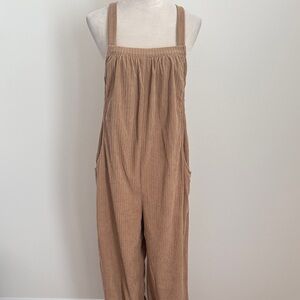 Wide-Leg Corduroy Jumpsuit in Camel Brown NWOT